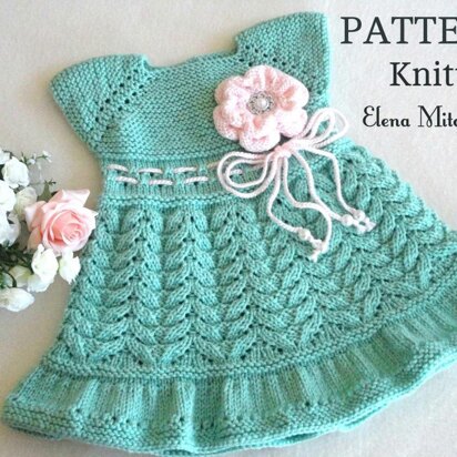 Knitting PATTERN Baby Dress Knitted Flower by Elena Mitchell