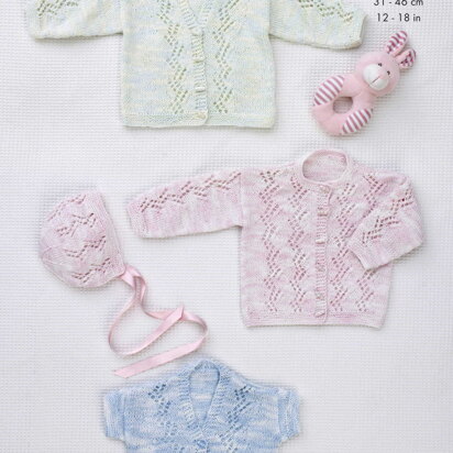 Cardigans and Bonnet in King Cole Giza Cotton Sorbet - 5001 - Downloadable PDF