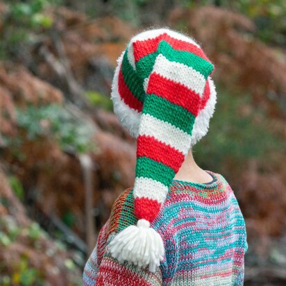 Knitting Pattern Striped Santa Elf Beanie Hat