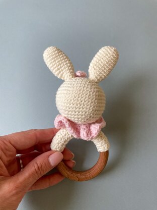 Bunny rattle with teether ring