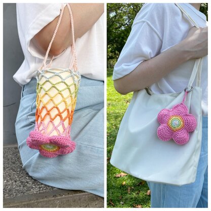 Rainbow Flower Crochet Drink Carrier Bag Charm