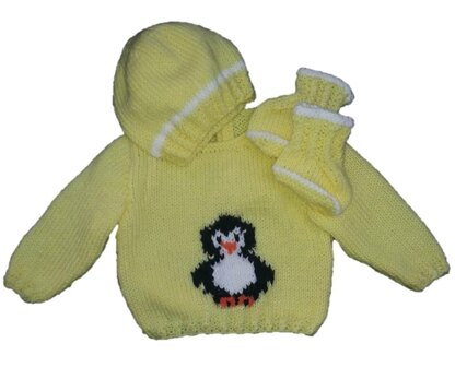 Penguin Sweater, Hat and Bootees