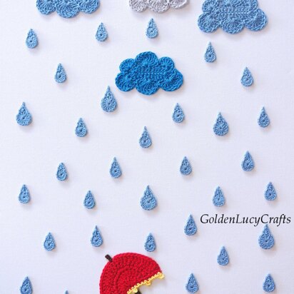 Rainy Day, Clouds, Raindrops, and Umbrella Applique