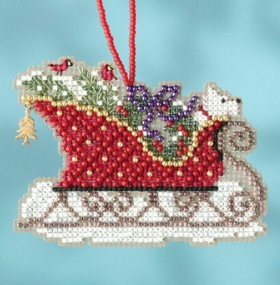 Mill Hill Evergreen Sleigh Ornament Cross Stitch Kit - 3.5in x 2.5in