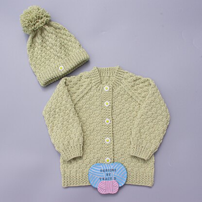 Jamie Unisex Baby cardigan and hatknitting pattern 20 inch chest size