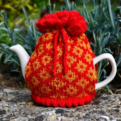 Diamond Fair Isle 2 Cup Teapot Cosy Knitting Pattern.