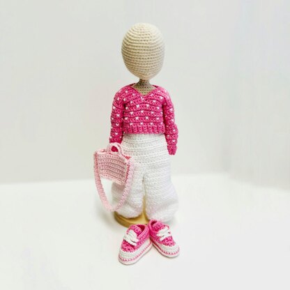 Snowboard doll pattern, amigurumi doll with clothes
