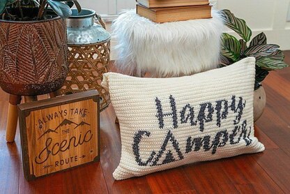 Happy Camper Crochet Pillow Cover