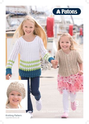 Girls Lace Sweater, Cardigan & Hat in Paton Smotthie DK - PBN0000-05373 - Downloadable PDF