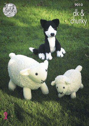 Sheep, Lamb and Sheepdog Toys in King Cole Chunky & DK - 9010 - Downloadable PDF