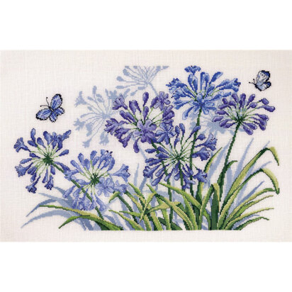 Permin Blue Butterflies and Flowers Cross Stitch Kit - 56cm x 39cm