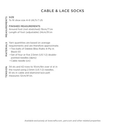 Cable & Diamond Lace Socks - Knitting Pattern for Women in Debbie Bliss Rialto 4 ply