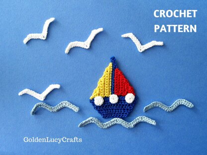 Sailboat, Seagull and Waves Applique Crochet PATTERN