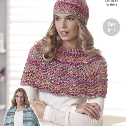 Square Shawl/Blancket, Oblong Shawl, Shoulder Wrap & Hat in King Cole Drifter Chunky - 4696 - Downloadable PDF