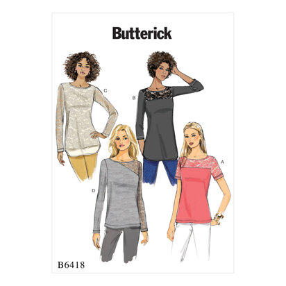 Butterick Strick-Tops mit Spitzen-Detail für Damen B6418 - Schnittmuster