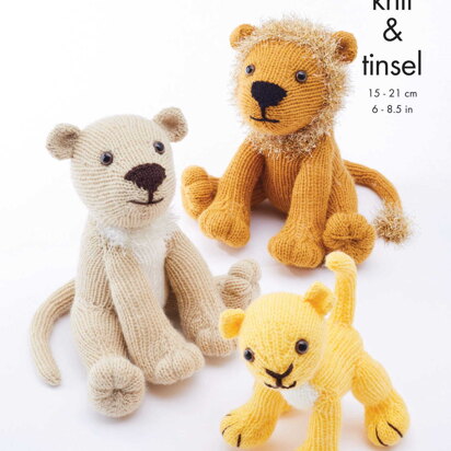 Lion Family Knitted in King Cole Big Value DK and Tinsel Chunky - 9152 - Downloadable PDF
