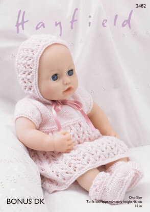 Baby Dolls Dress, Bonnet, Bootees & Pants in Hayfield Bonus DK - 2482 - Downloadable PDF