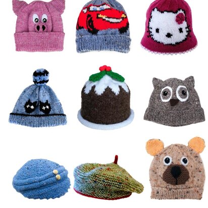 Cute Hats to Knit 1 - pig, cat, owl, bear, racing car
