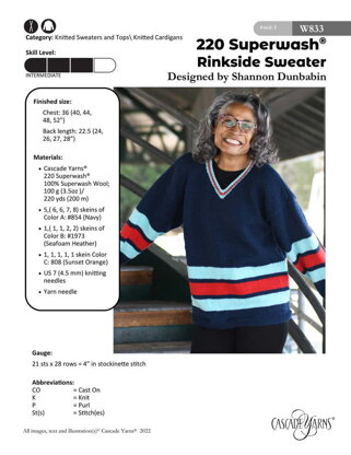 Rinkside Sweater in Cascade Yarns 220 Superwash - W833 - Downloadable PDF