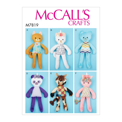 McCall's Soft Toy Animals M7819 - Paper Pattern All Sizes In One Envelope