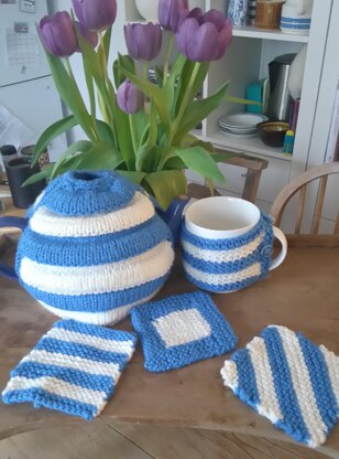 Cornish chair cushion, tea cosy, mug hug and coasters