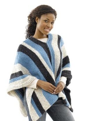 Vertical-Striped Poncho: Woman's Version in Lion Brand Wool-Ease Thick & Quick - 40493-2K