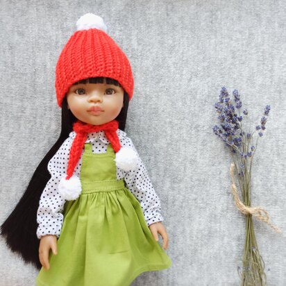 Pompon hat and scarf for Paola Reina doll