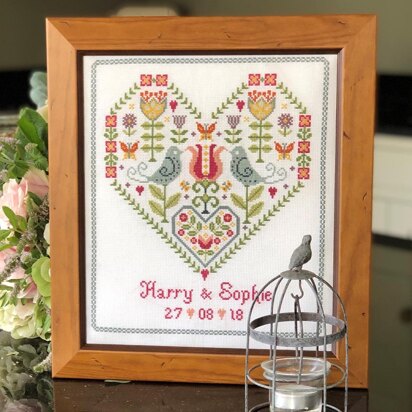 Historical Sampler Company Scandi Heart Wedding Cross Stitch Kit - 24cm x 28cm