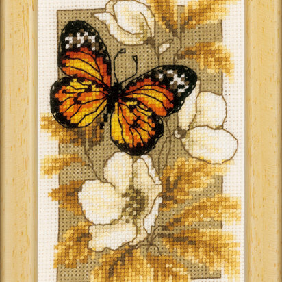 Vervaco Schmetterling auf Blumen Kreuzstich-Stickset - 8 cm x 12 cm - PN-0144770