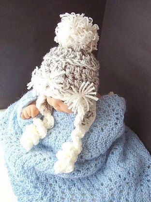 352, SKI BUNNY HAT, crochet, size newborn to age 3
