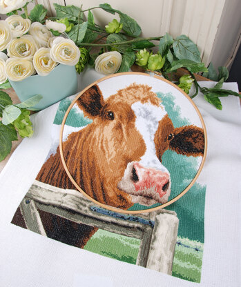Lanarte Counted Cross Stitch Kit Wondering Cow Cross Stitch Kit - 35cm X 35cm/14in X 14in
