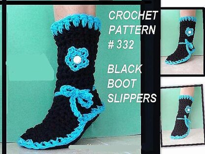 332 BLACK BOOT SLIPPERS