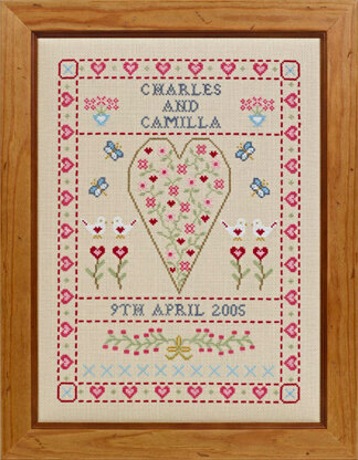 Historical Sampler Company Swag & Heart Wedding Sampler Cross Stitch Kit - 24cm x 32cm