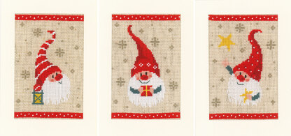 Vervaco Greeting Cards Christmas Gnomes (Set of 3) Cross Stitch Kit - 10.5cm x 15cm