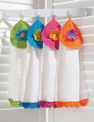 Pretty Flowers Tea Towels in Bernat Handicrafter Cotton Solids