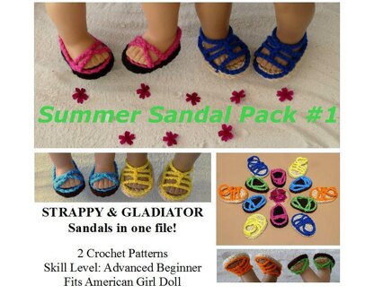 Summer Sandal Pack 1 -  Strappy & Gladiator Sandals Pattern - American Girl or other 18 inch Doll Shoes