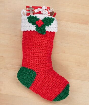 Crochet Holly Stocking in Red Heart Super Saver Economy Solids - WR1561