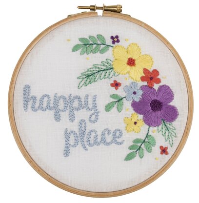 Anchor Starter Kits Happy Place Hoop Embroidery Kit - 15 x 15 cm