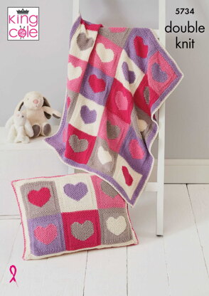 Blankets and Cushion Covers Knitted in King Cole DK - 5734 - Downloadable PDF