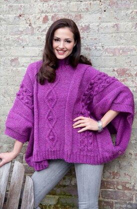 Cable and Bobble Poncho in Red Heart Super Tweed - LW3463