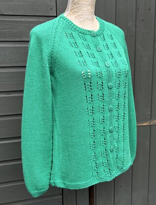 Raglan Cardigan with Eyelet Motifs
