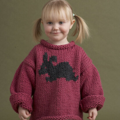 Child's Bunny Motif Pullover in Lion Brand Wool-Ease Thick & Quick - 70555AD