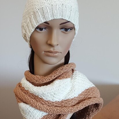 Sky - woven stitch beanie and cowl