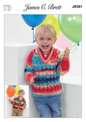 Cardigan and Sweater in James C. Brett Party Time Chunky - JB381 - Leaflet