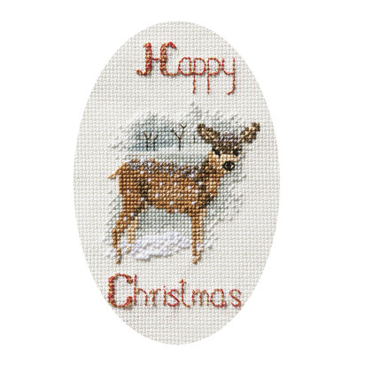 Derwentwater Designs Deer in a Snowstorm Cross Stitch Card Kit - 9cm x 13.3cm