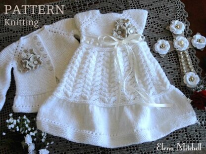 Knitting Pattern Christening Baby Dress Baby Jacket by Elena Mitchell