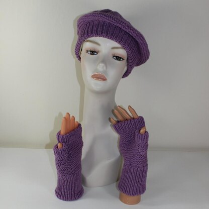 Garter Stitch Beret and Fingerless Gloves