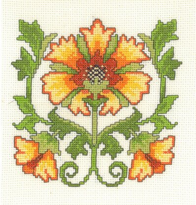 Creative World Of Crafts Art Nouveau Sunflower Cross Stitch Kit - 14cm x 14cm