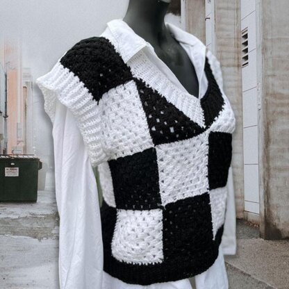 Wednesday Chessboard Crochet Vest