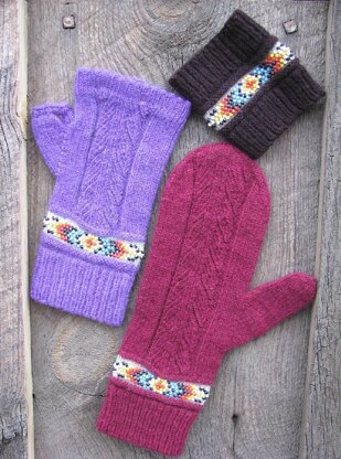 Indian Feather Fingerless Mitts & Cuffs